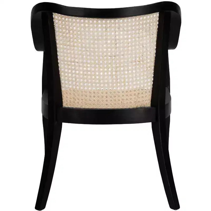 Cane Dining Arm Chair – Elm Wood Frame, Curved Back, White, 275 lb Capacity