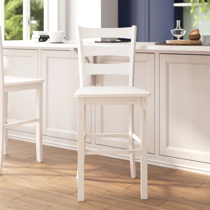 Classic Ladderback Bar Height Stool, Gray Wash Walnut / White Wash, Set of 2