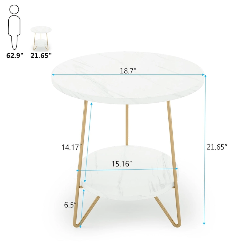 Marble Gold End Table Side Table with Shelves