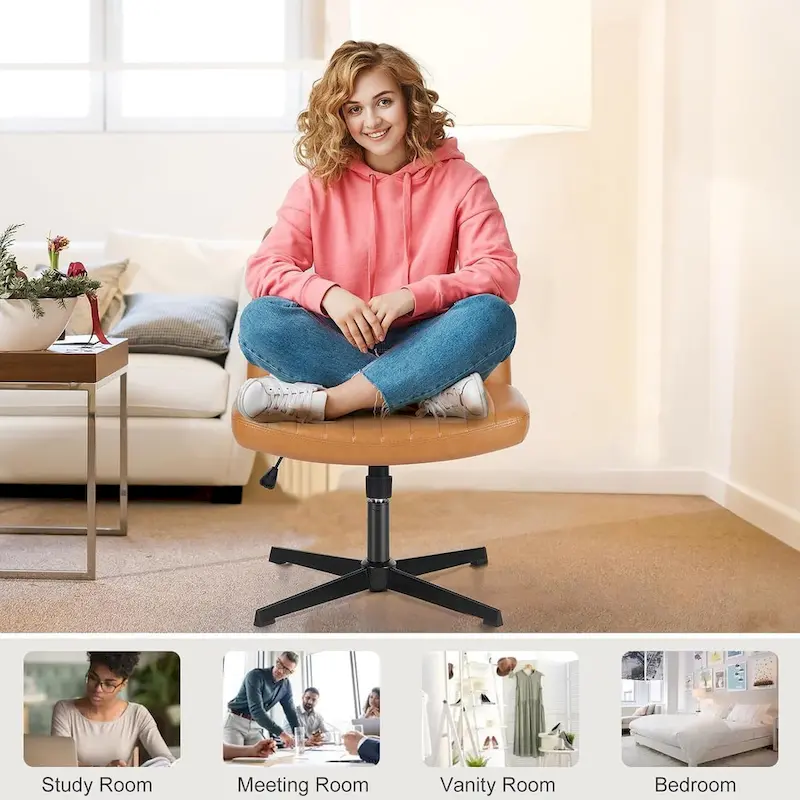 Cross Legged Armless Adjustable Swivel Padded Home Office Desk Chair No Wheels
