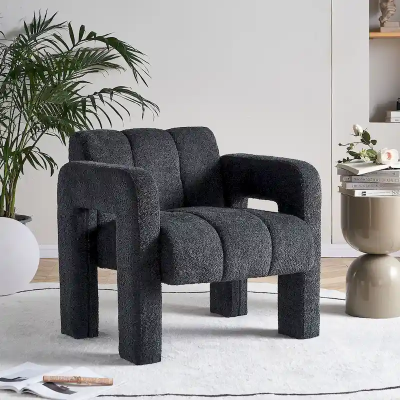 Upholstered Accent Chair 31.10 Wide Boucle Modern Accent Chair Side Chair Comfy Wide Armchair For Bedroom, Living Room