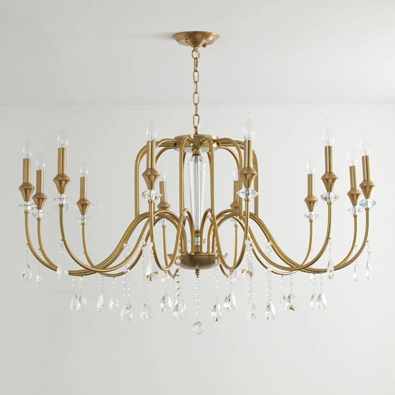 Metallic Alloy Hanging Gold Adjustable Crystal Chandelier