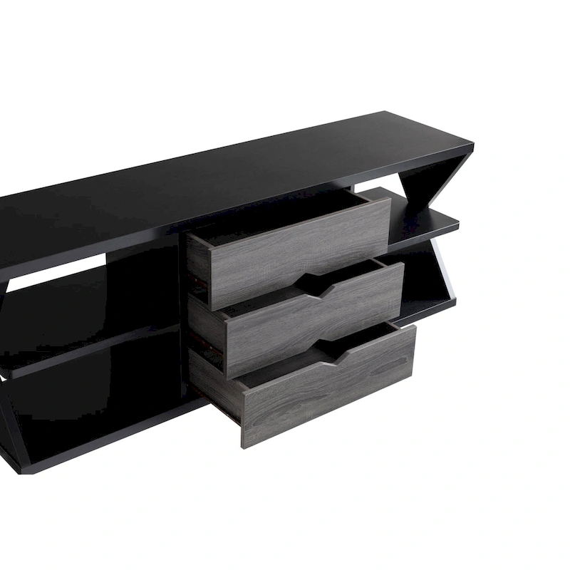 Ayala Modern Black and Distressed Grey 60-inch 4-Shelf TV Console with 3-Drawer