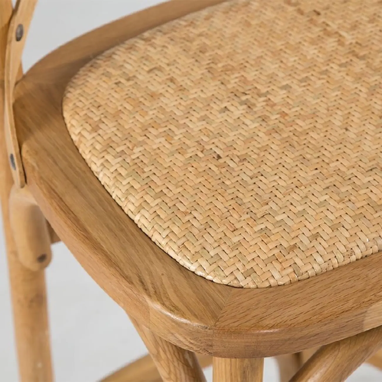 Rustic Farmhouse Wooden Square Rattan Cross Back Bar Stools