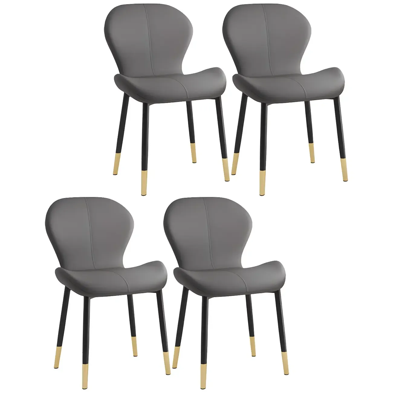 Art Deco Curved Back Leather Dining Chair Solid Back