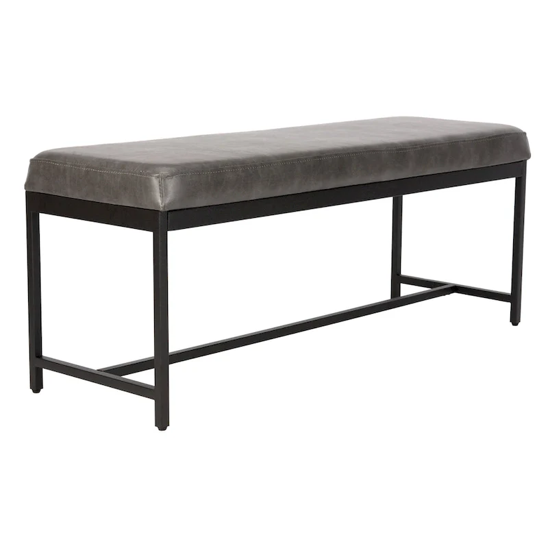 Grey / Brown Faux Leather Bench with Black Metal Legs