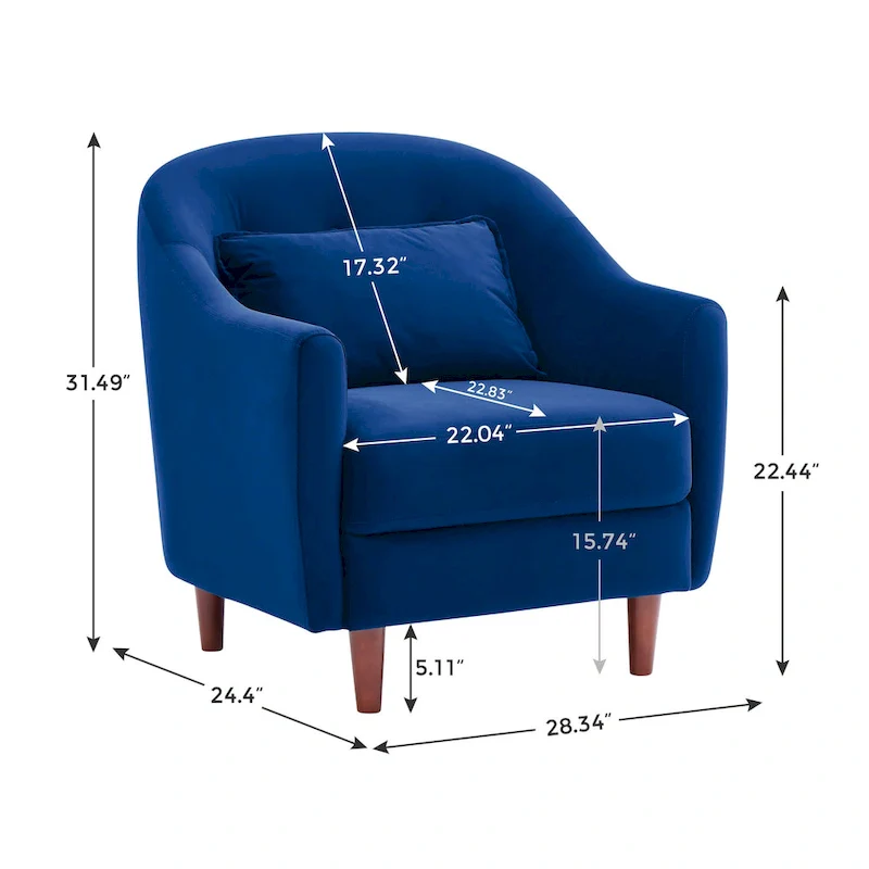 VANOMi 28.34 Accent Armchair, Velvet Barrel Chair with Solid Wood Legs