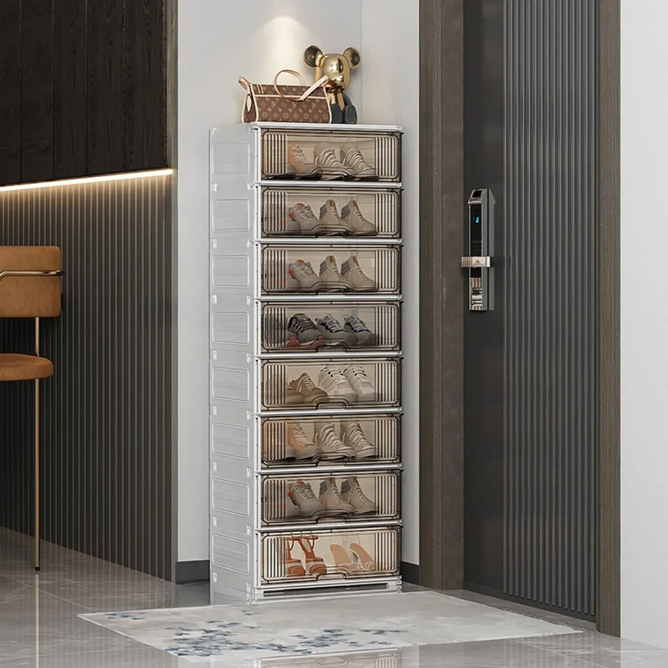 Durable Flip-up Glam Plastic Clear Shoe Boxes Stackable