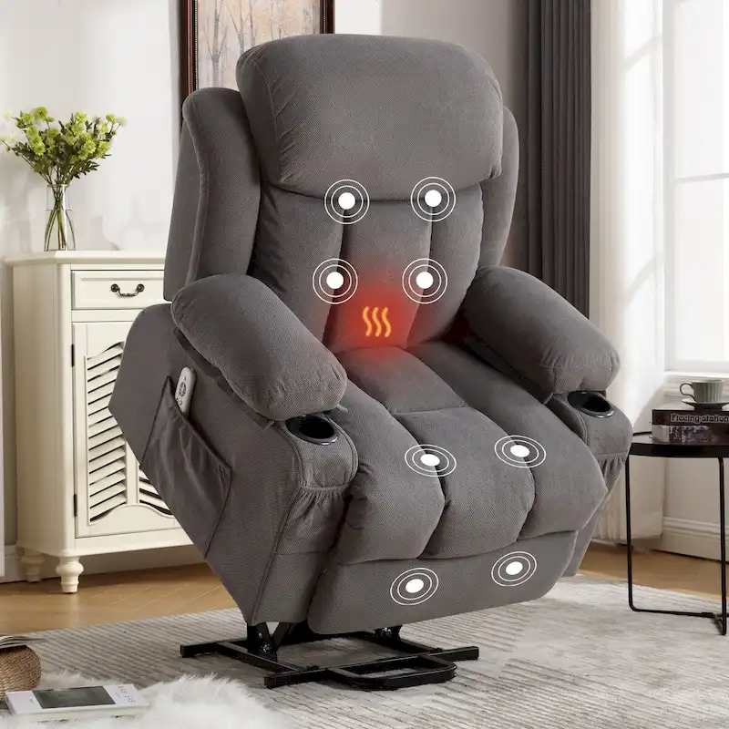 Fabric Electric Power Lift Recliner Chair with Massage and Heat for Elderly with USB Ports,Cup Holders & Side Pocket