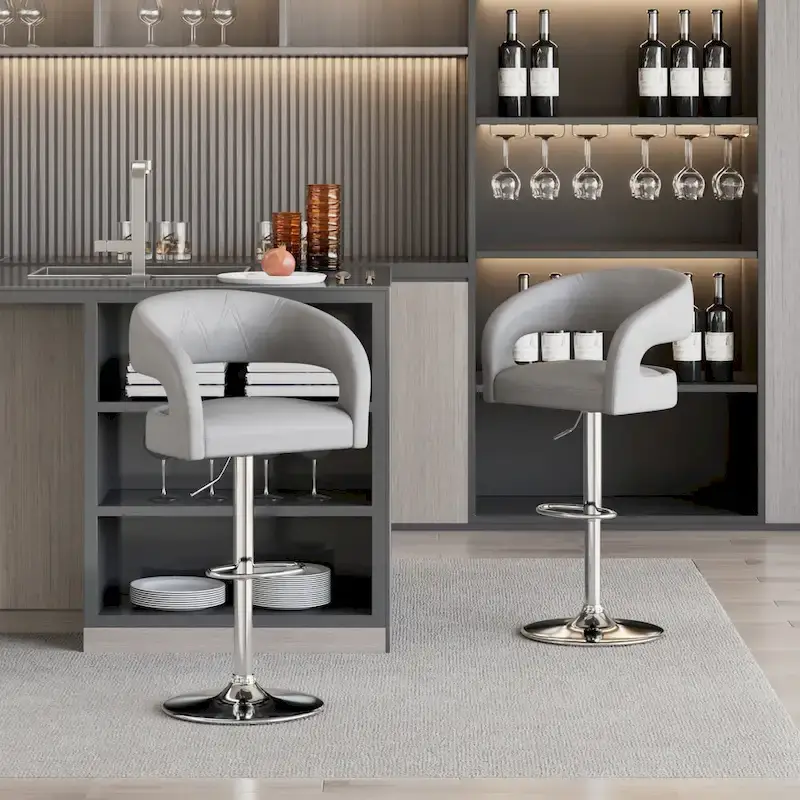Rounded Mid-Back Barstools with Adjustable Height, Bar Stools(Set of 4)