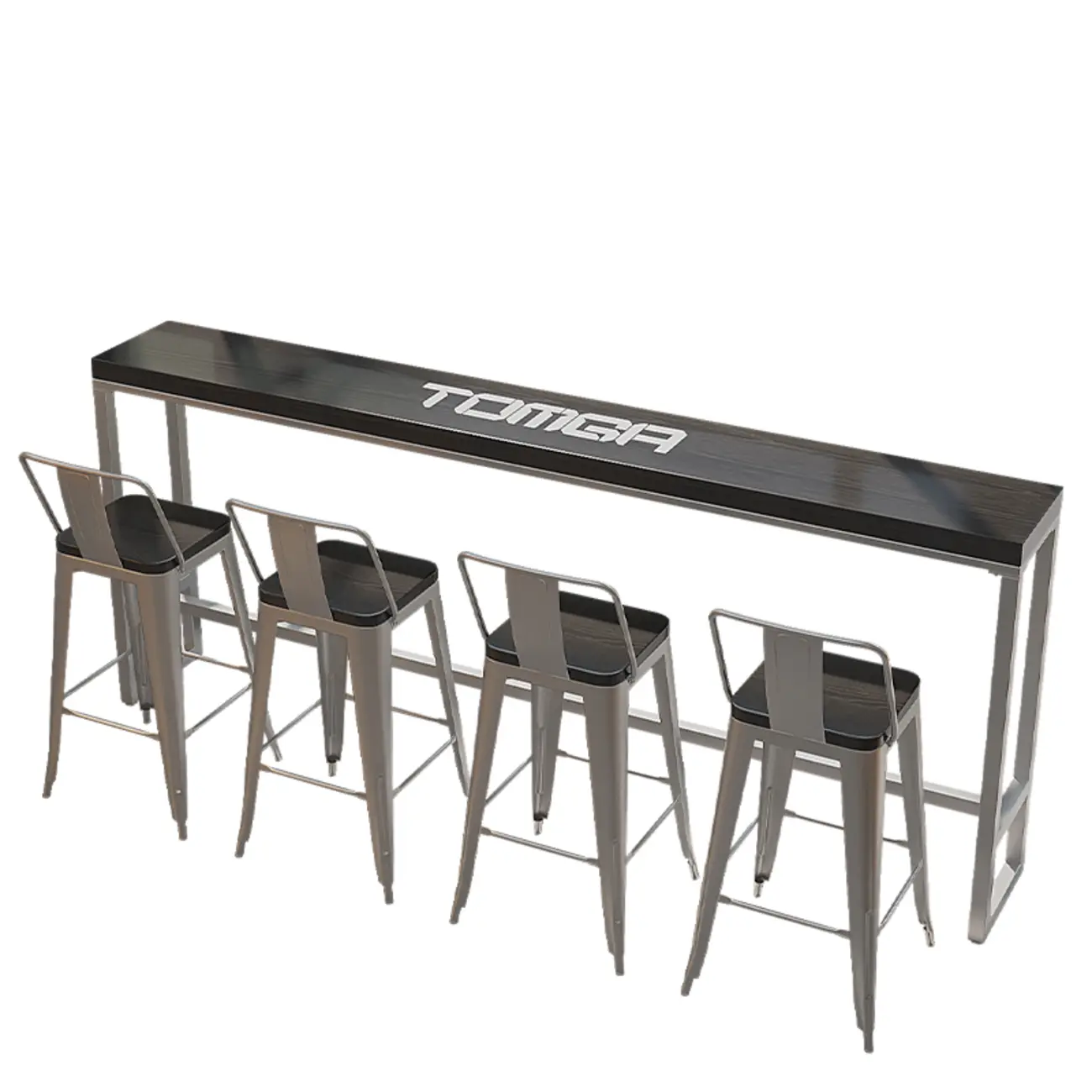 Steampunk Midnight Black Bar Table Set with Backless Stools