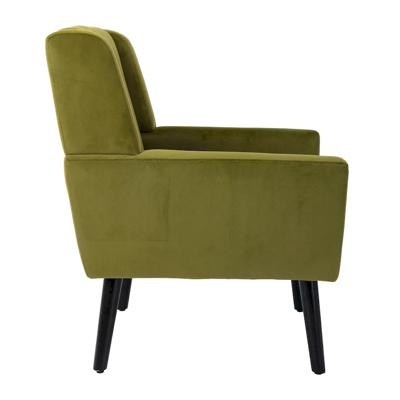 Green Velvet 29.53 Upholstered Tufted Accent Chair with Solid Black Wood Legs