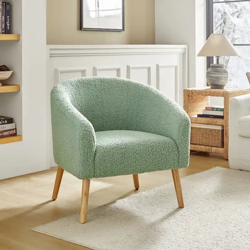 Modern 31W Boucle Armchair with Solid Wood Legs