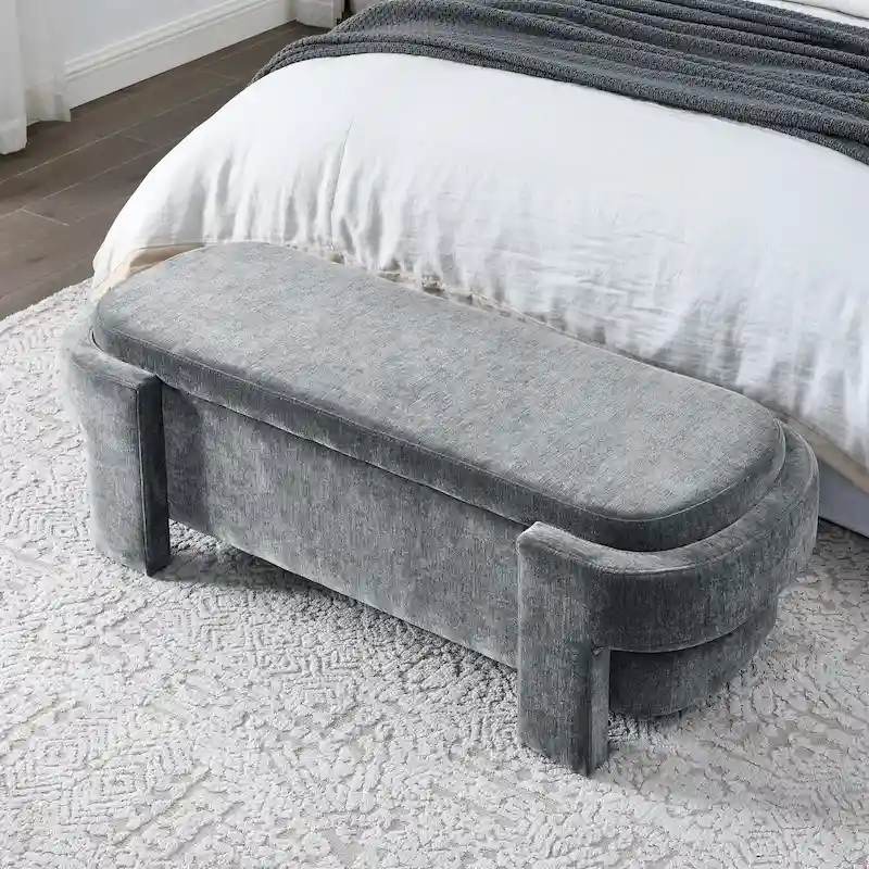 Chenille Upholstered Bench