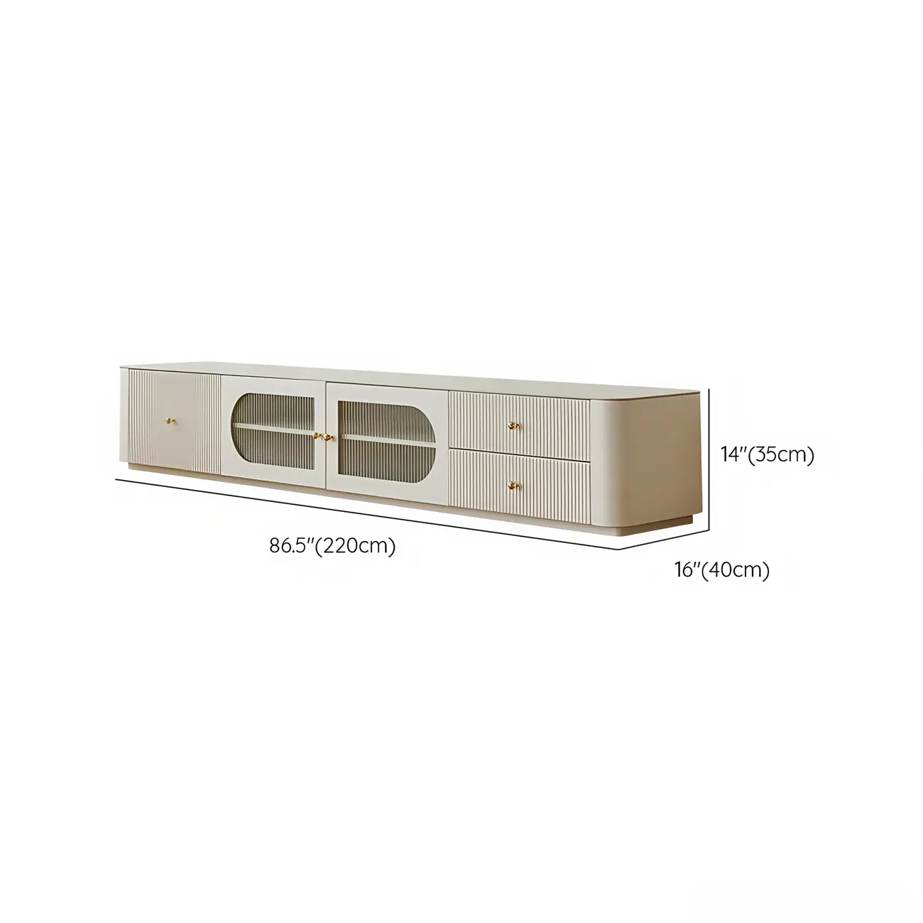 Long Modern White Wooden TV Stand with Drawers