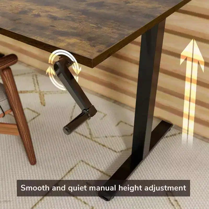 Mount-It! Height Adjustable Hand Crank Sit-Stand Desk with 55 Tabletop | Oak