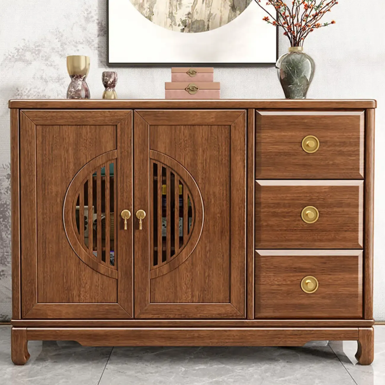 Traditional Wooden Sideboard with Cabinet & Drawer in Walnut