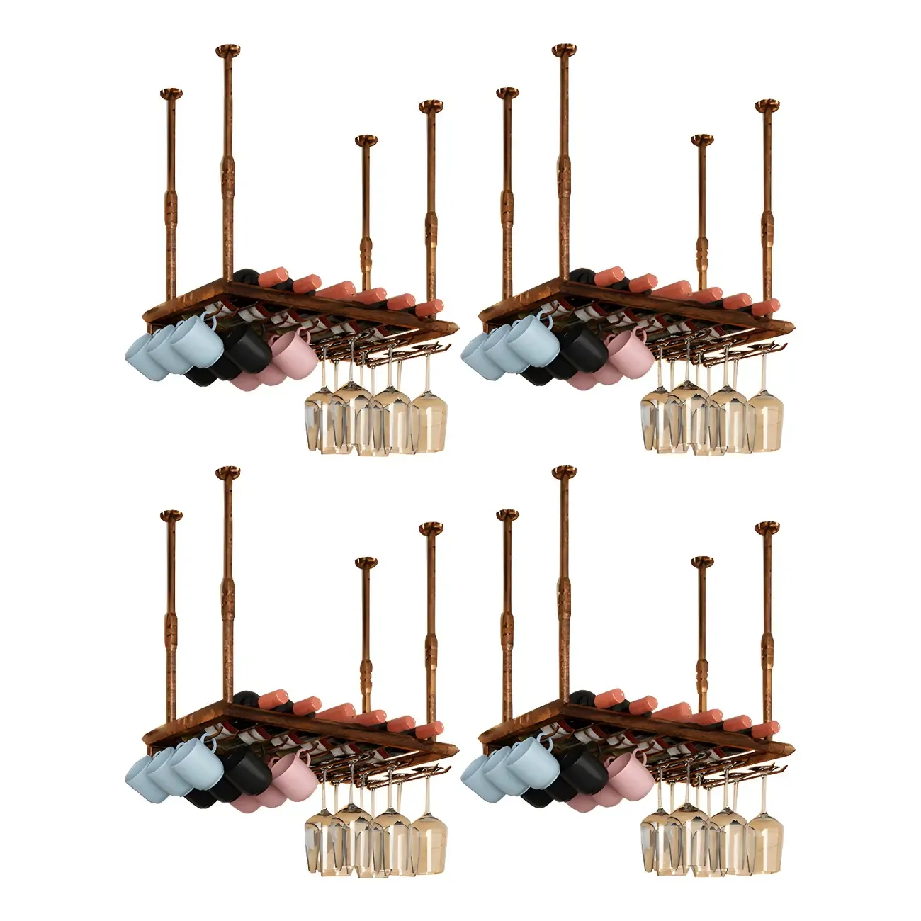 Industrial Metal Hanging Wine Rack with Glass Holder