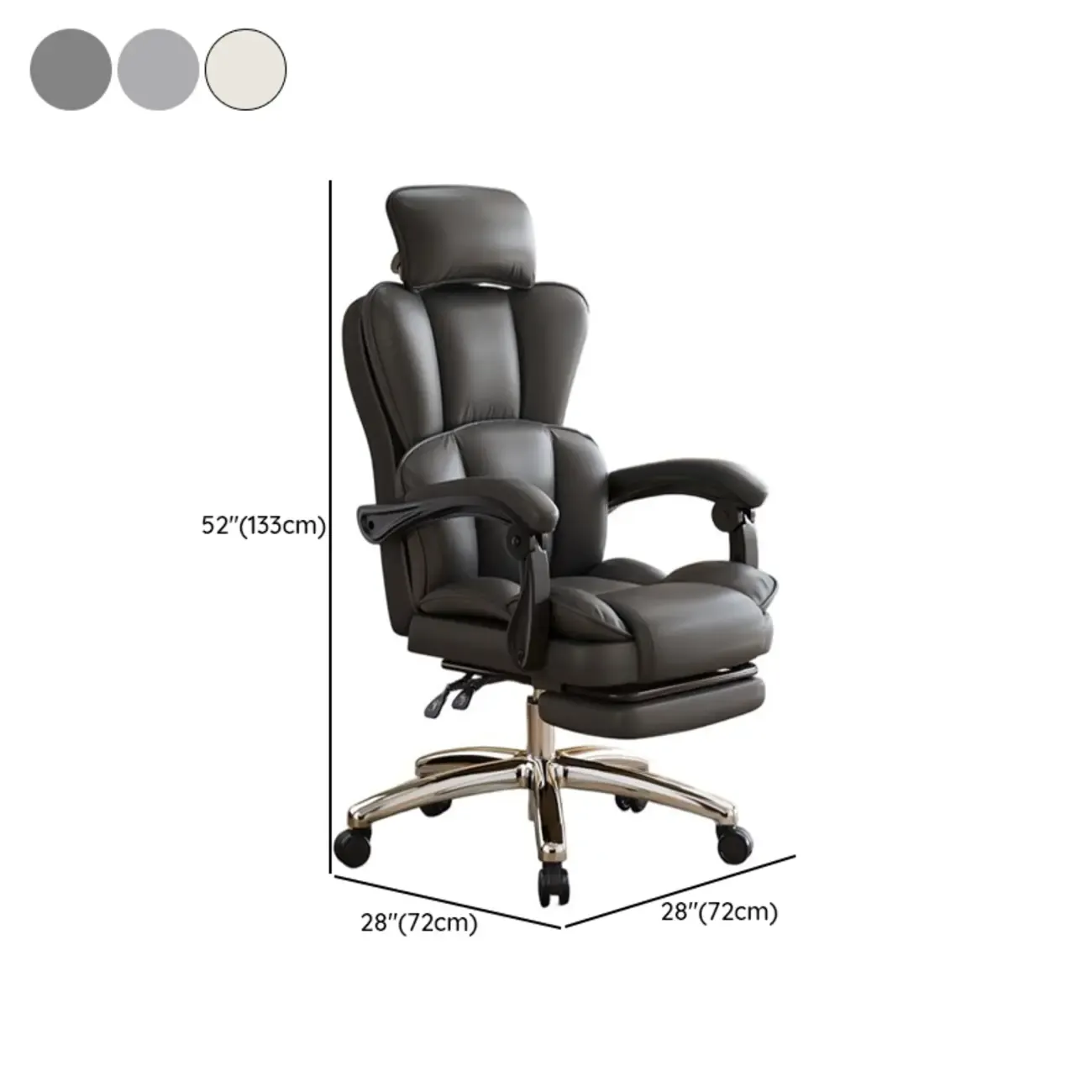 Modern Khaki Leather Adjustable Reclining Office Chair