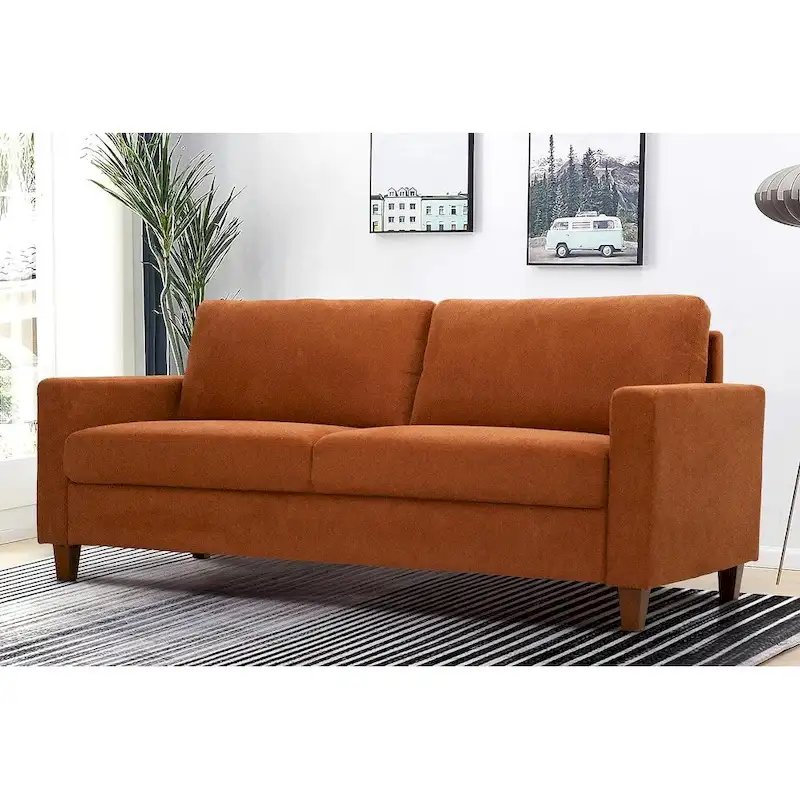 Miles Mid Century Modern Couch 3 Seater Sofa with Reversible Back Pillows Large