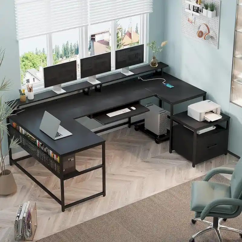 U Shaped Computer Desk L Shaped Gaming Desk File Drawer