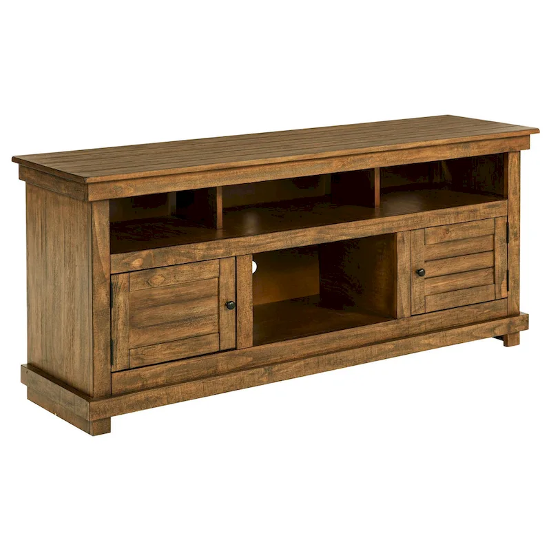 Ayne TV Stand Media Cabinet, 2 Doors and 4 Shelves, Brown Wood 60 Inch