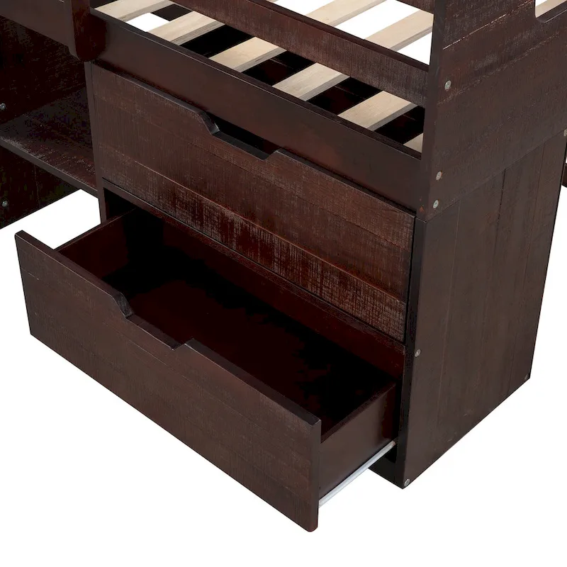 Twin Loft Bed with Shelves and drawers
