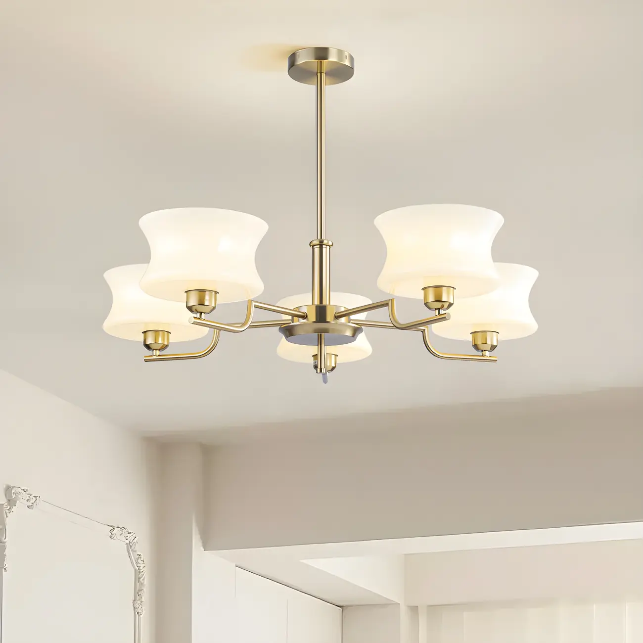 Modern Elegant 3-5 Lights Beige Glass Large Chandelier