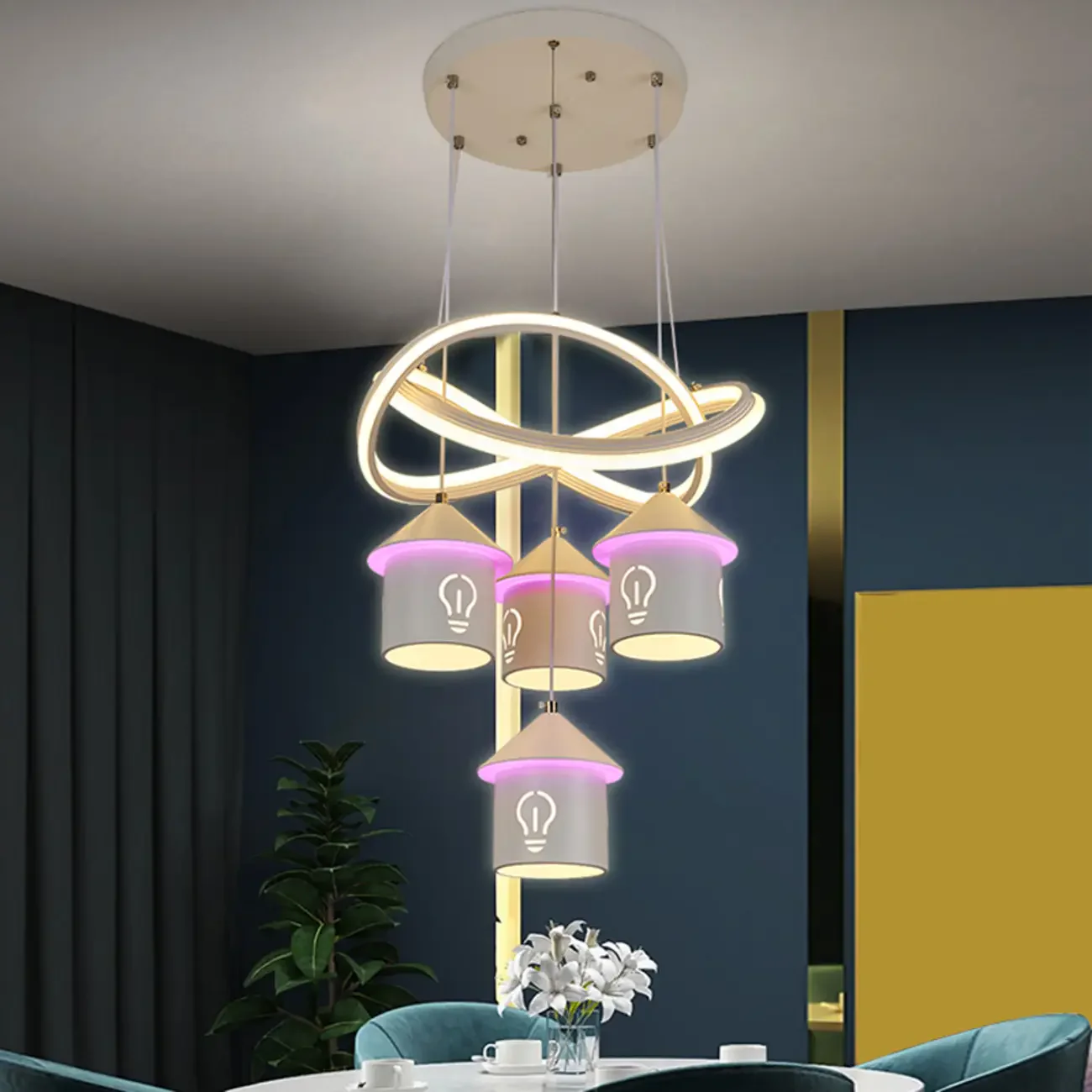 Modern 4-Light LED Chandelier with Unique House Design