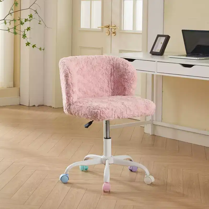 MAYEERTY Artificial Rabbit Hair Office Chair - Metal Base, Adjustable Swivel, Vanity Chair, Violet