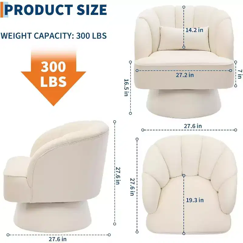 Acekool 360 Swivel Barrel Chair - Plush Teddy Velvet Lounge Chair