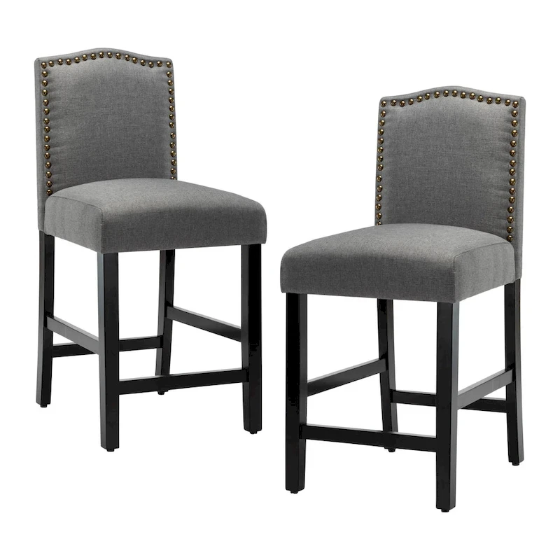 24 Inches Fabric Upholstered Nailhead Trim Counter Height Bar stools with Back Set of 2