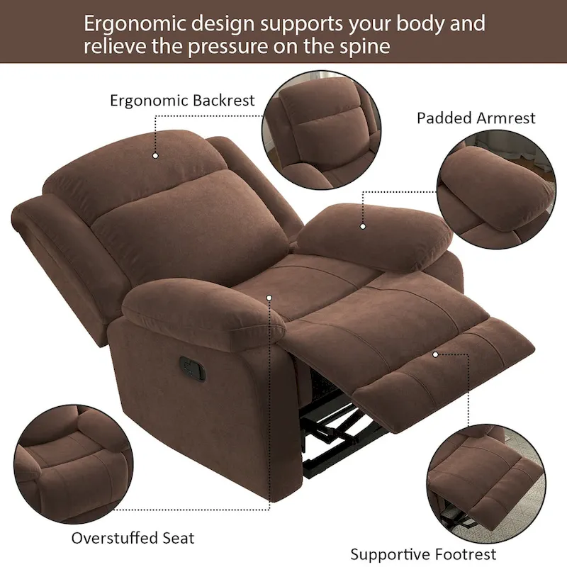 Manual Recliner Chair with Overstuffed Arm and Back
