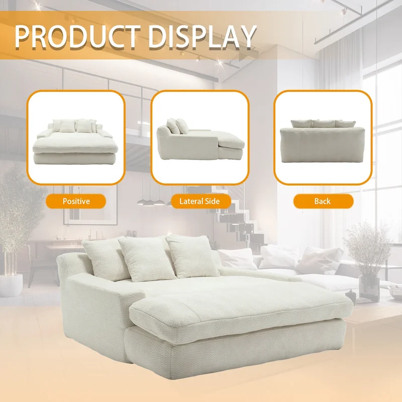 Chenille Upholstered 2-seater Deep Seat lazy sofa bed With 5 back pillows