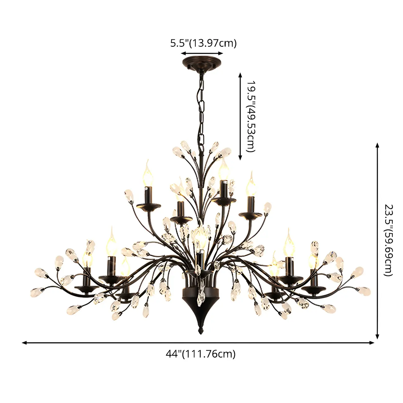 Modern Elegant Black Branch Crystal Candelabra Chandelier