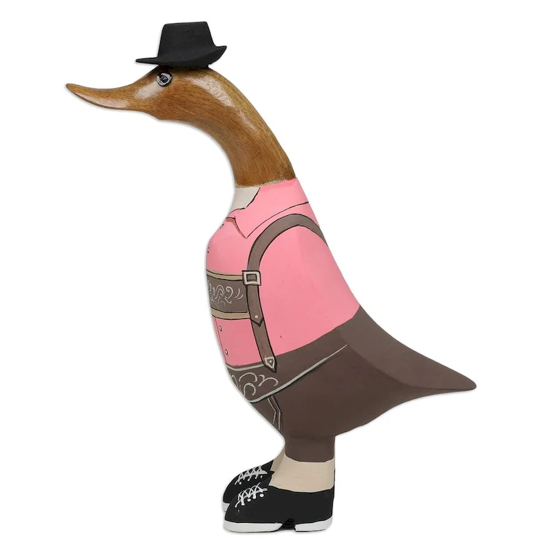 Novica Handmade Mister Duck In October Bamboo Root And Teak Wood Figurine