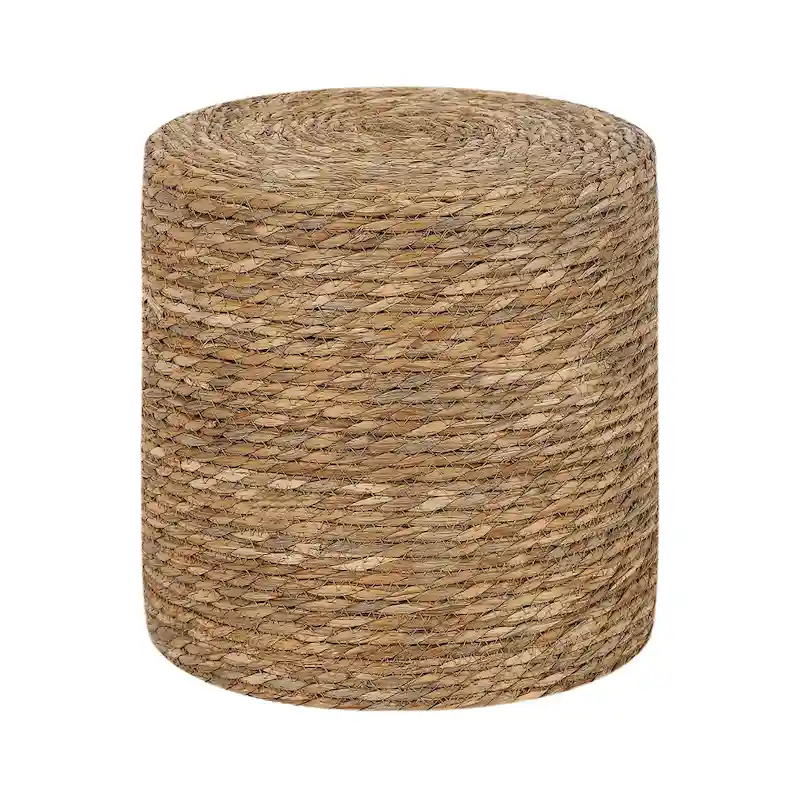 Adeco Round Ottoman Natural Cattail Hand Weave Foot Stool