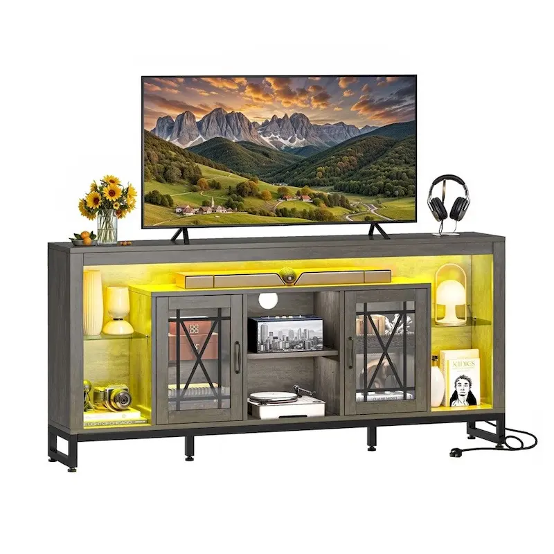 33.5 Tall TV Stand for 75 TV with LED Lights & Power Outlets - 73 inches