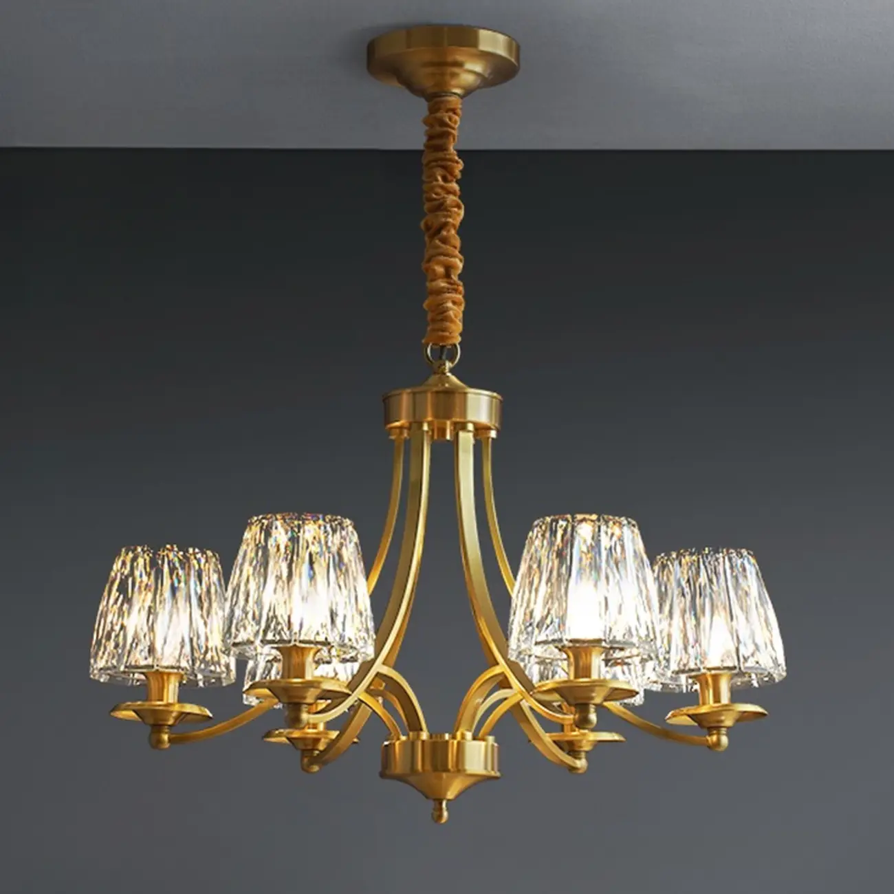 6-Light Vintage Crystal LED Chandelier with Adjustable Height