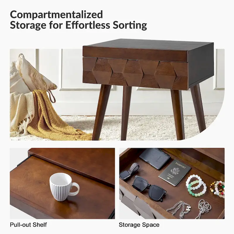 Julian Mid-century  End Table with Charging Station by