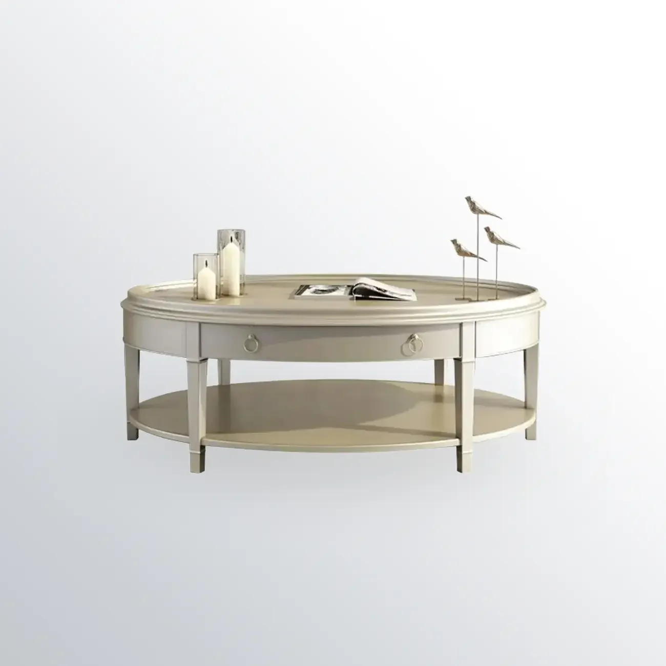 Luxury Oval Wood Coffee Table with Drawer for Living Room