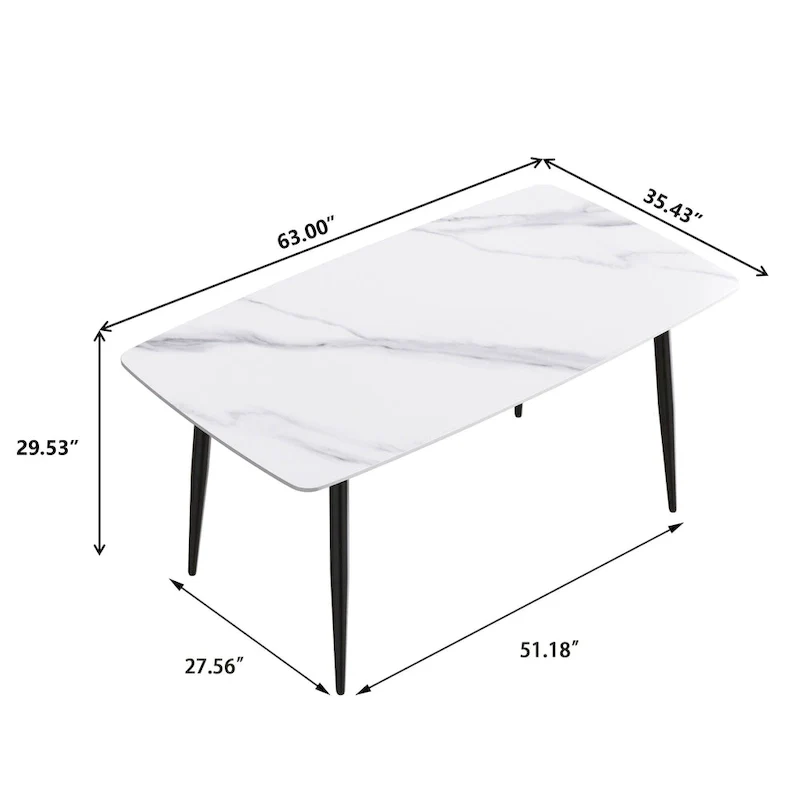 63 inch Modern White Rectangular Dining Table