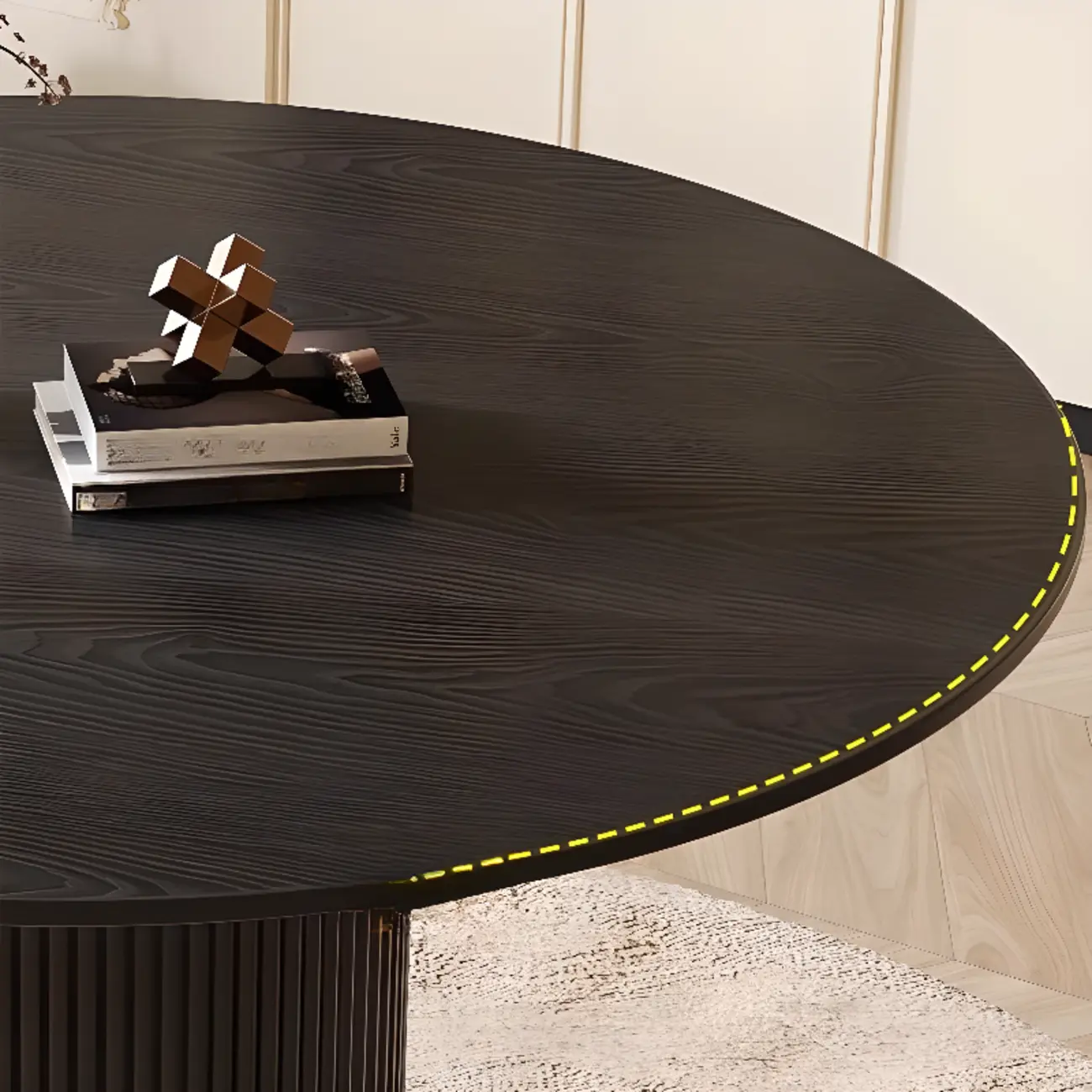Modern Black Round Wood Cylindrical Base Dining Table