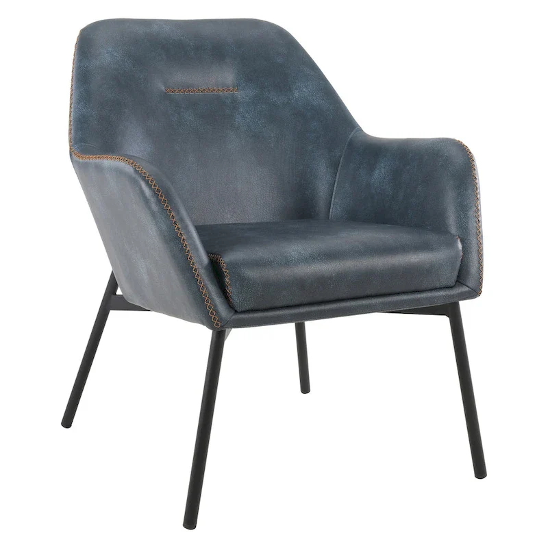 Brooks Accent Chair in Faux Leather with Stitch and Black Legs