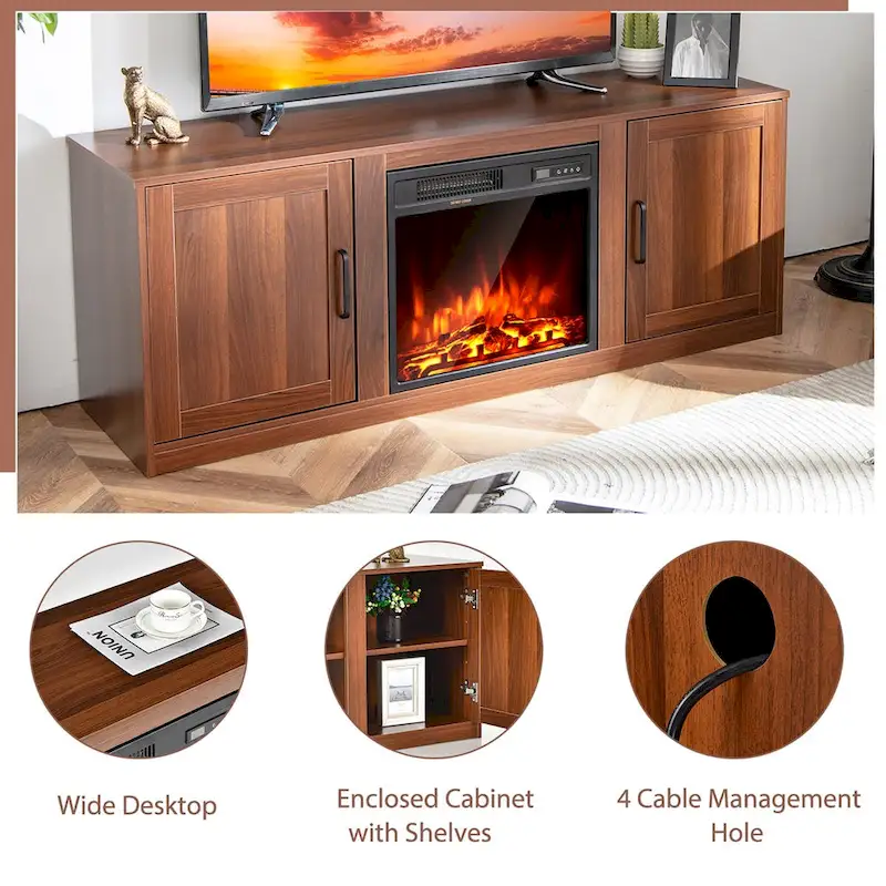 Costway 58 Fireplace TV Stand Entertainment Console W/ 18 Electric