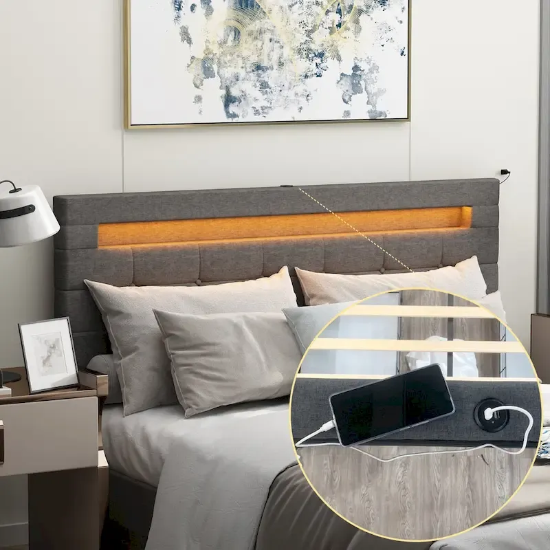 Queen Bed Frame with Drawers LED Bed Frame with USB Charging Station