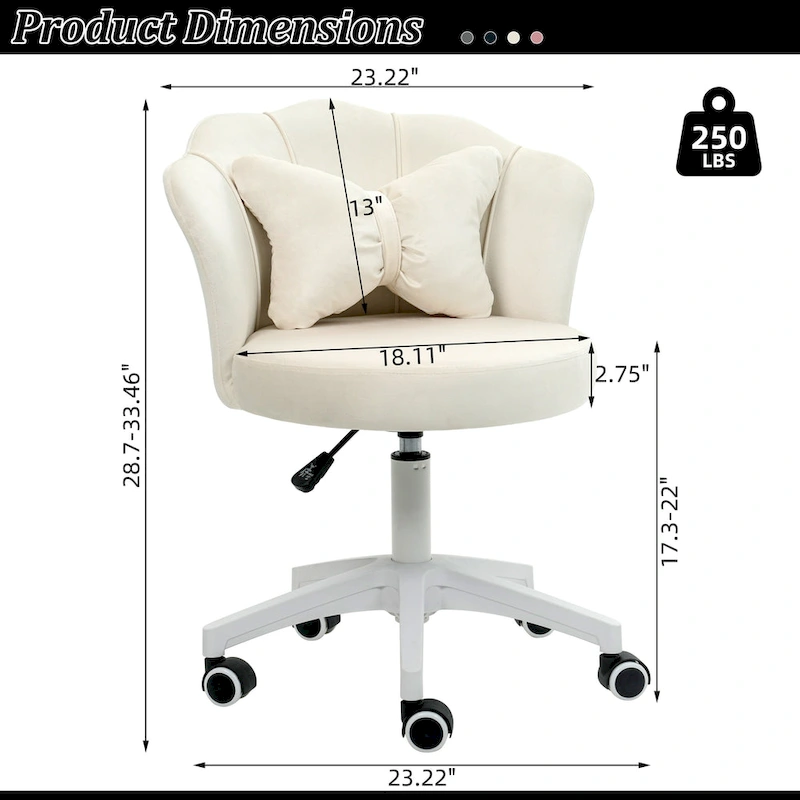 XINMICS Modern Velvet Task Chair 360 Swivel Adjustable Height Office Chair