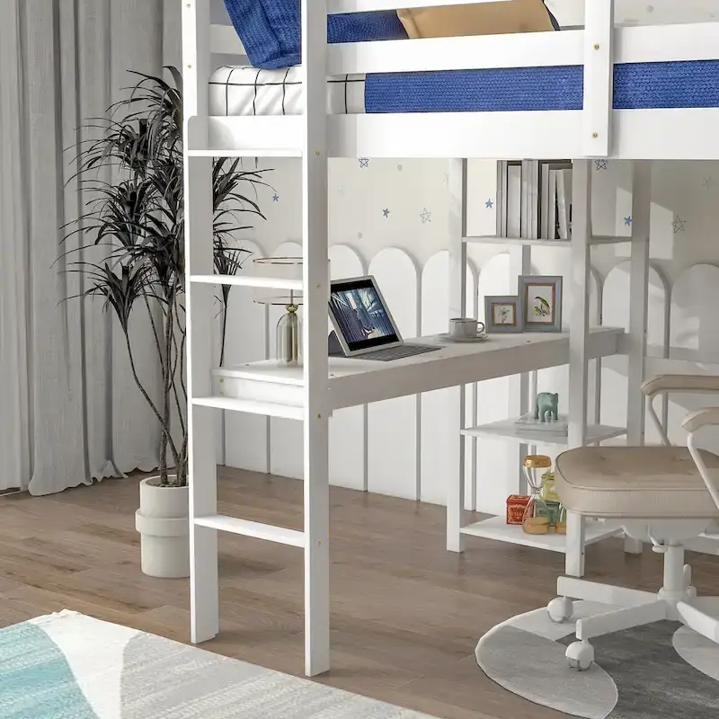 Full Loft Bed with Desk ,Shelves and Ladder