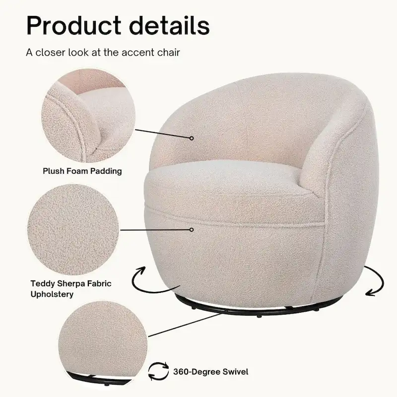 Roundhill Furniture Galleria 360 Swivel Teddy Sherpa Fabric Barrel Chair
