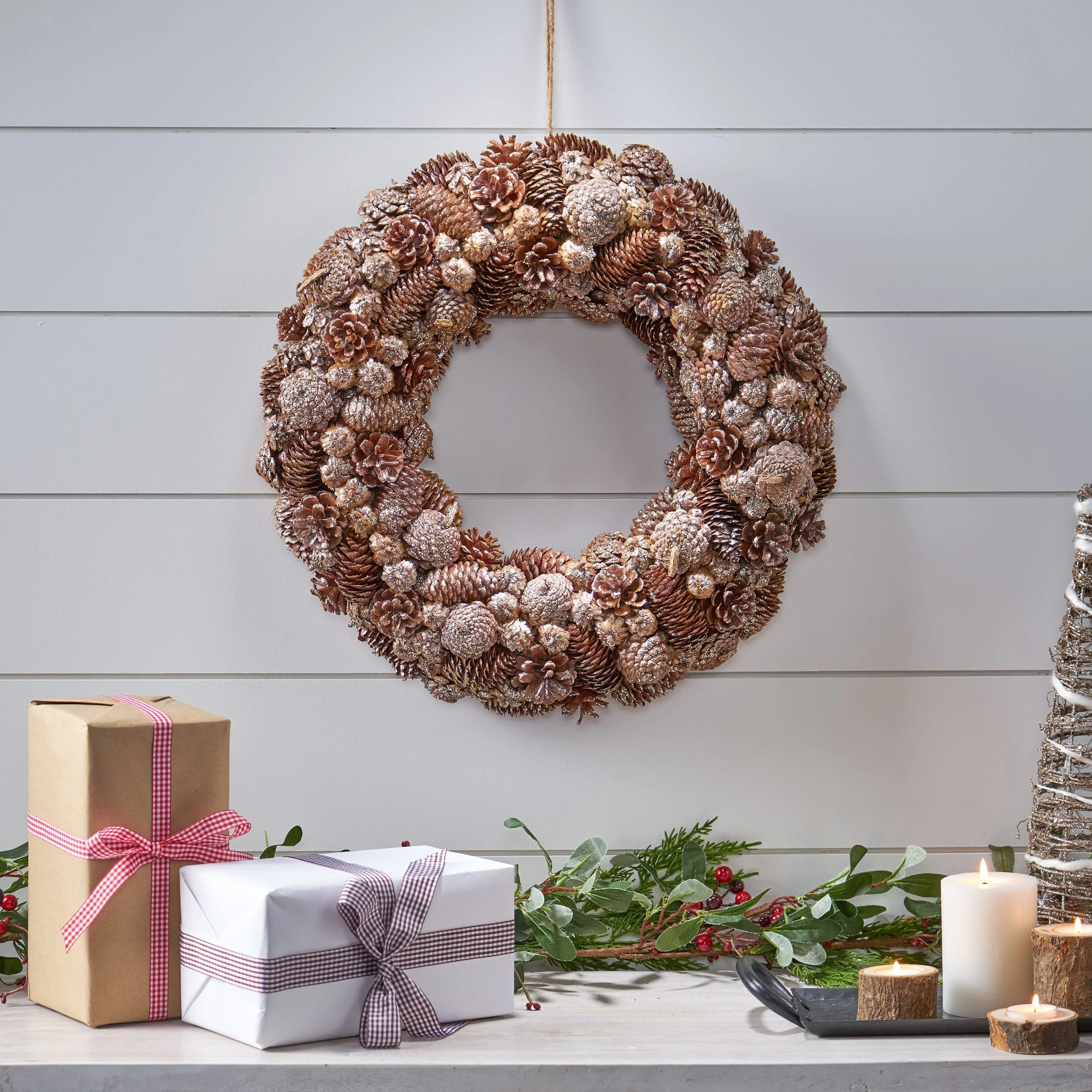 18.5 Pine Cone and Glitter Unlit Artificial Christmas Wreath - NH666313